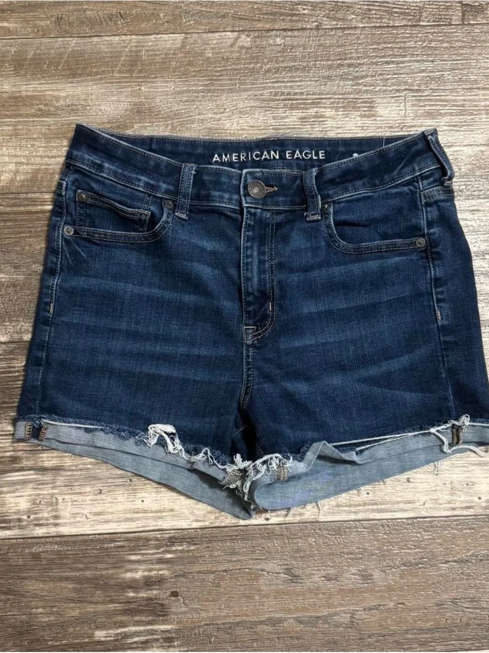 American eagle Women's Dark Blue Denim Cutoff Shorts - Classic High-Rise